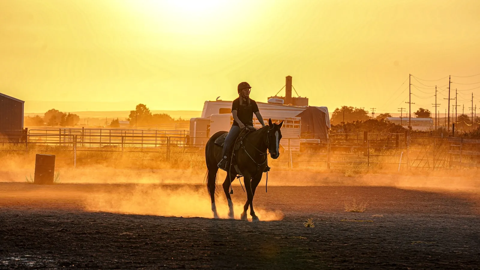 Horse rider on a beach at sunset near Walla Walla, Washington.