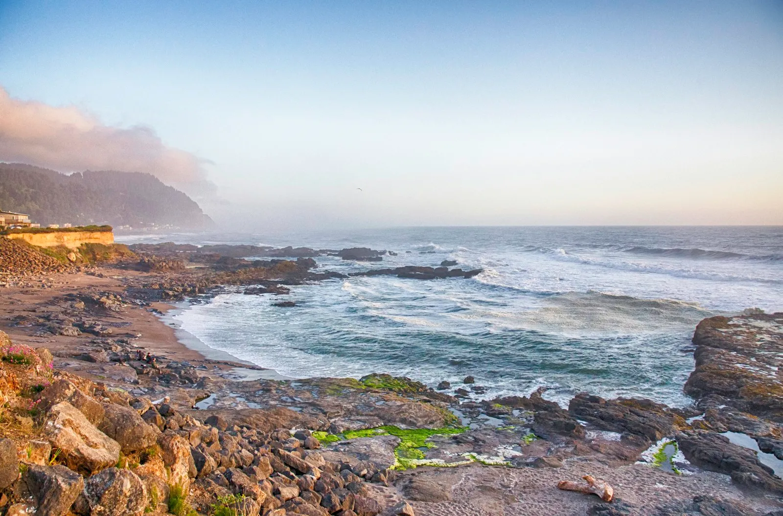 Green mountain beside the sea at Yachats, Oregon.